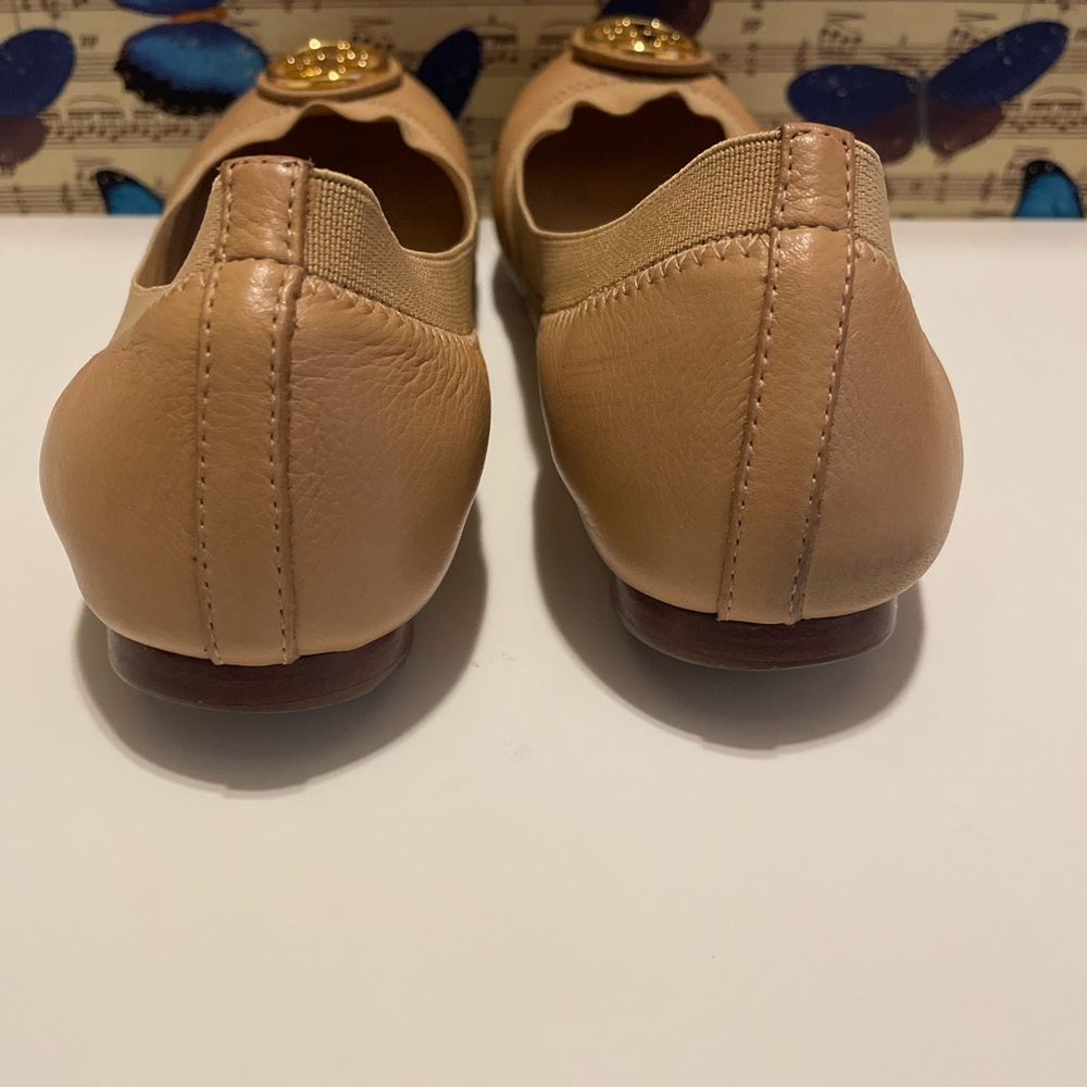 SOLD - Tory Burch Tan Leather Loafers with Medallion - Picture 4 of 10